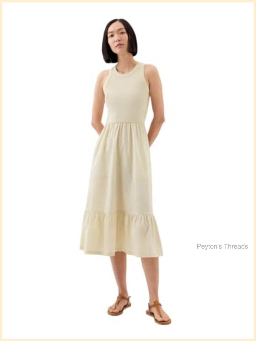 Mixed Media Midi Dress A-Line Short Sleeve Pull On Semi-Formal